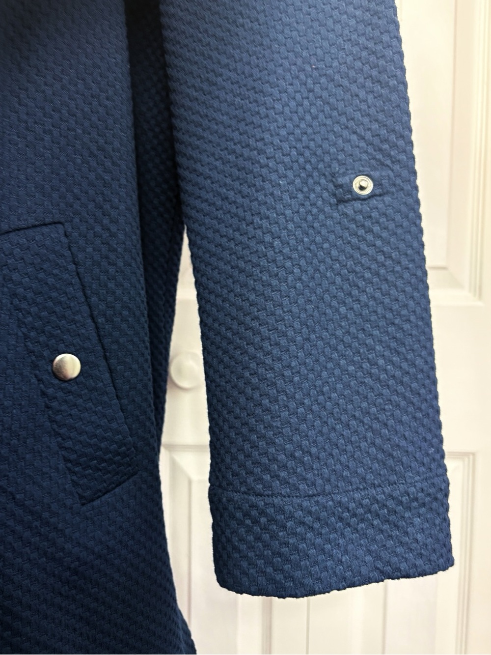 NWT CJ Banks Navy Blue Textured Knit Open Front Shacket Blazer 1X - Picture 8 of 16
